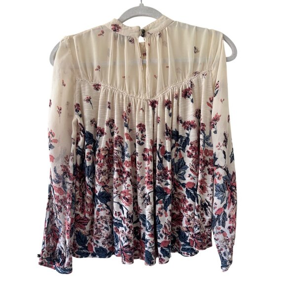 Lucky Brand High Neck Floral Long Sleeve Boho Blouse Top S - Picture 3 of 9